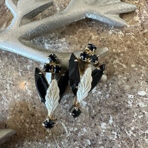 Black and Silver Leaf Cluster Earrings with Textured Design
